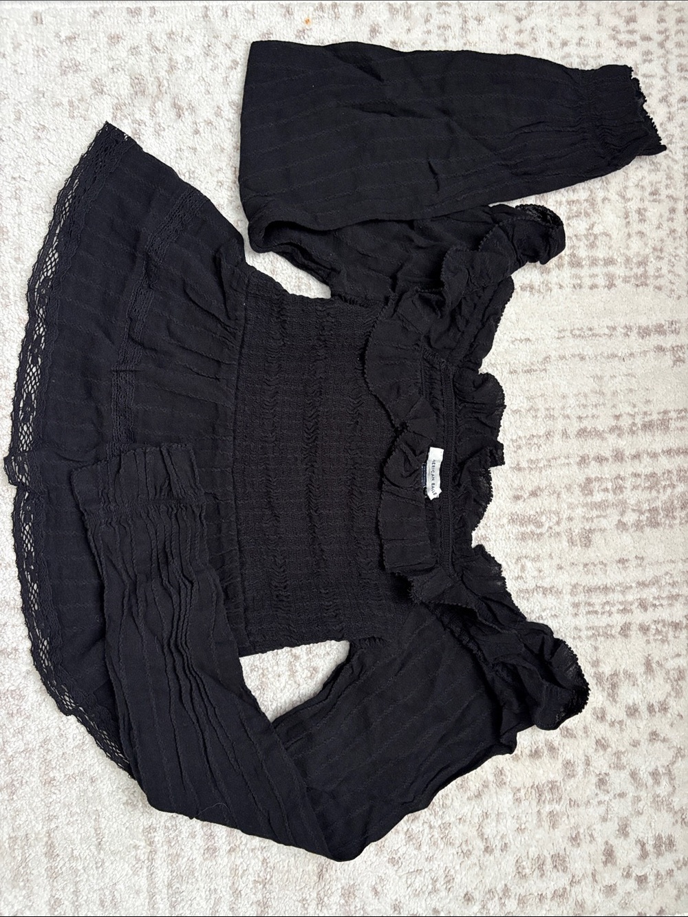 AE Black Off-Shoulder Smocked Peasant Top - Unbranded